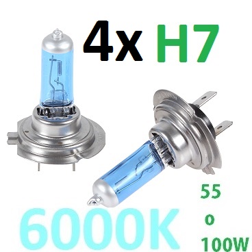 Pack de 4 bombillas h7 corta y larga para coche moto antiniebla en 55w y 100w efecto xenon antiniebla bombillas de respuesto 3 patillas cruze y larga